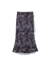 Aiertu - Women Fashion Tulle Printed Pleated Side Lace Up Midi Skirt Vintage Mid Waist Female Chic Lady Skirts Aiertu