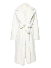Aiertu - casual winter outfits Winter Long White Fluffy Warm Oversized Faux Fur Coat Women with Hood Lapel Sashes Loose Korean Fashion Outerwear Aiertu
