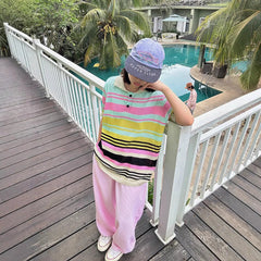 Aiertu - Fake two-piece striped trousers for men and women 2026 summer new casual wide-leg design lazy style thin straight pants Aiertu