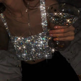 Aiertu - Metal Mesh Rhinestone Sleeveless Tank Top Women Back Hollow Chain Crop Tops Hot Girl Beach Sexy Club Party Vest Femme Aiertu