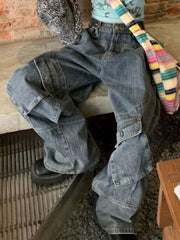 Aiertu - Streetwear Y2k Jeans Women Harajuku Vintage Baggy Pants Oversize Hip Hop Loose Cargo Trousers Denim Distressed Aiertu