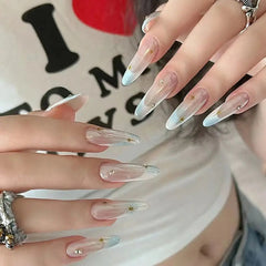 Aiertu - 30PCS Fashion Glitter False Nail French Long Almond Fake Nail Press on Nails Full Cover Nail Tips for Women Girl Nail Art Aiertu