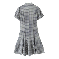 AIERTU - New Woman Spring Fashion Comfortable Short Sleeves Lapel Layered Decoration Plaid Short Dress Female Casual Outing Dress Aiertu