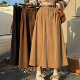 Aiertu Autumn Women Corduroy High-waisted Skirt Vintage A- line Belt Woman Long Skirts Korean Casual Solid Color Elegant Ladies Clothes Aiertu