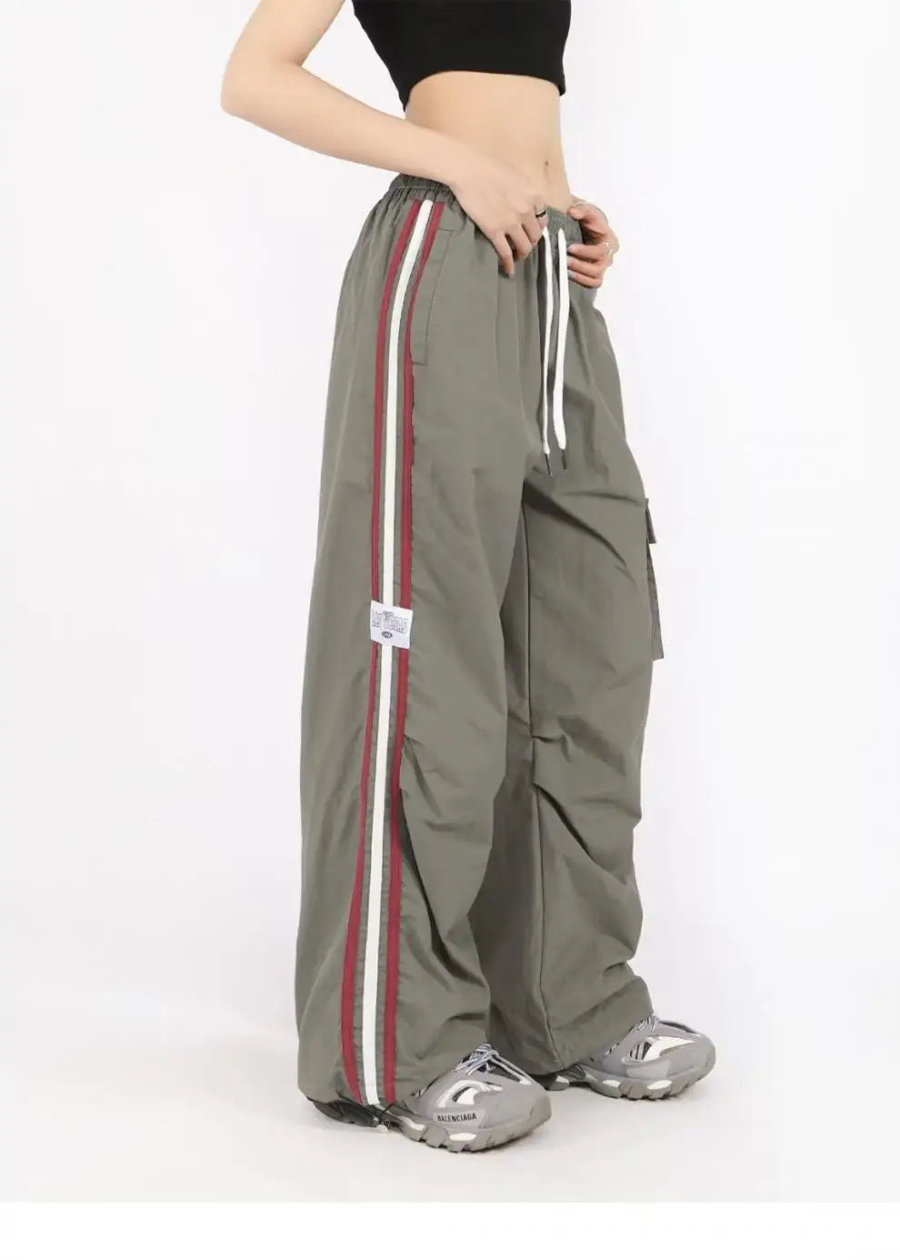 Aiertu Drawstring Waist Striped Side Pocket Pants Aiertu