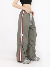 Aiertu Drawstring Waist Striped Side Pocket Pants Aiertu