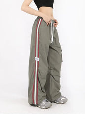 Aiertu Drawstring Waist Striped Side Pocket Pants Aiertu