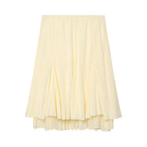 AIERTU - French Elegant Layered Midi Skirt Women Fairycore High Waist Pleated Ruffle Skirts Summer Solid Chic Casual A-Line Long Jupe Aiertu