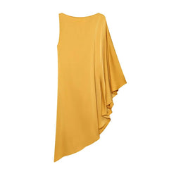 AIERTU - Satin One Shoulder Midi Dress Women Elegant Yellow Asymmetrical Ruched Draped Dress Chic Belted Sleeveless Luxury Party Vestidos Aiertu