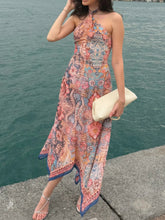 AIERTU - Elegant Paisley Print Halter Dress Women Sexy Backless Irregular Hem Chiffon Scarf Dress Female Summer Party Club Midi Vestido Aiertu