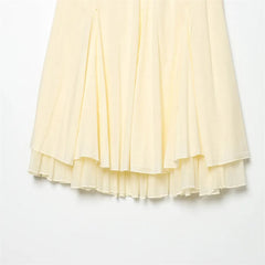AIERTU - French Elegant Layered Midi Skirt Women Fairycore High Waist Pleated Ruffle Skirts Summer Solid Chic Casual A-Line Long Jupe Aiertu