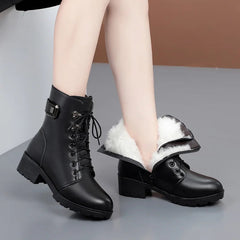 Aiertu Female Ladies Women Genuine Leather Ankle Boots Platform Winter Antumn Plush Fur Warm Shoes Plus Size Lace Up 35-43 Aiertu