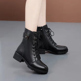 Female Ladies Women Genuine Leather Ankle Boots Platform Winter Antumn Plush Fur Warm Shoes Plus Size Lace Up 35-43 Aiertu