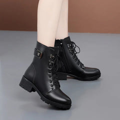 Aiertu Female Ladies Women Genuine Leather Ankle Boots Platform Winter Antumn Plush Fur Warm Shoes Plus Size Lace Up 35-43 Aiertu