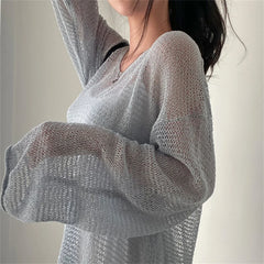 Aiertu Lazy Style Full Sleeves Jumpers Tops Hollow Out Sexy Women Fashion Casual Streetwear Chic Femme Sweaters Pullovers Aiertu