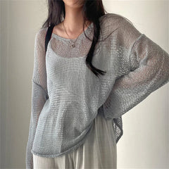 Aiertu Lazy Style Full Sleeves Jumpers Tops Hollow Out Sexy Women Fashion Casual Streetwear Chic Femme Sweaters Pullovers Aiertu