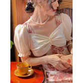 Aiertu French Floral Vintage Dress Women Chiffon Patchwork Design Party Midi Dress Female Casual Korean Puff Sleeve Summer Dresses Aiertu