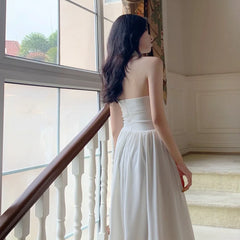 Aiertu White Elegant Halter Dress Women Sexy Backless Korean Party Midi Dress Female Sleeveless V-neck Vintage Dresses for Women Aiertu