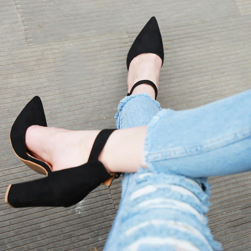 Women Chunky Heel Sandal Pointed Toe Ankle Strap Pumps High Heel Pumps Classic Comfort Party Office Casual Daily Shoe Aiertu