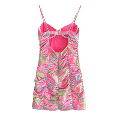 Aiertu Romantic Women Fashion Backless Flower Print Sling Sexy Dress Ladies Draped Bodycon Mini Club Party Dress Summer Robe Aiertu