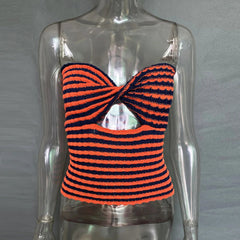 AIERTU - Off Shoulder Knit Tube Top Sexy Strapless Backless Bustier Tops For Women Stripe Cropped Top Hot Summer Streetwear Femme Aiertu