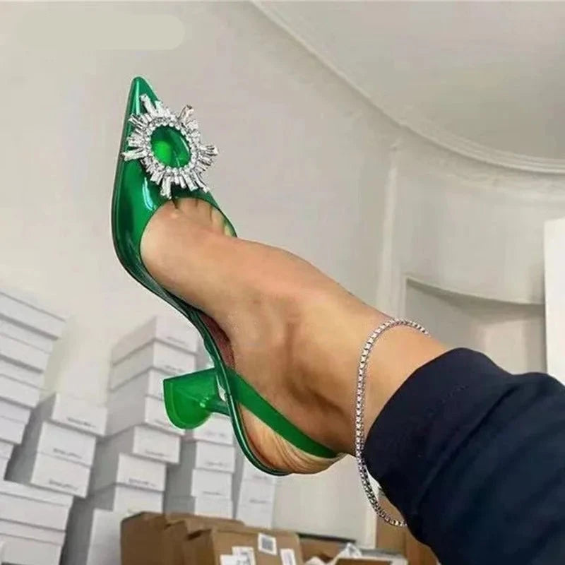 Aiertu Star style Green Blue Soft PVC Women Sandals Fashion Crystal Heeled Slingbacks Summer Shoes High heels Wedding Bride Shoes Aiertu