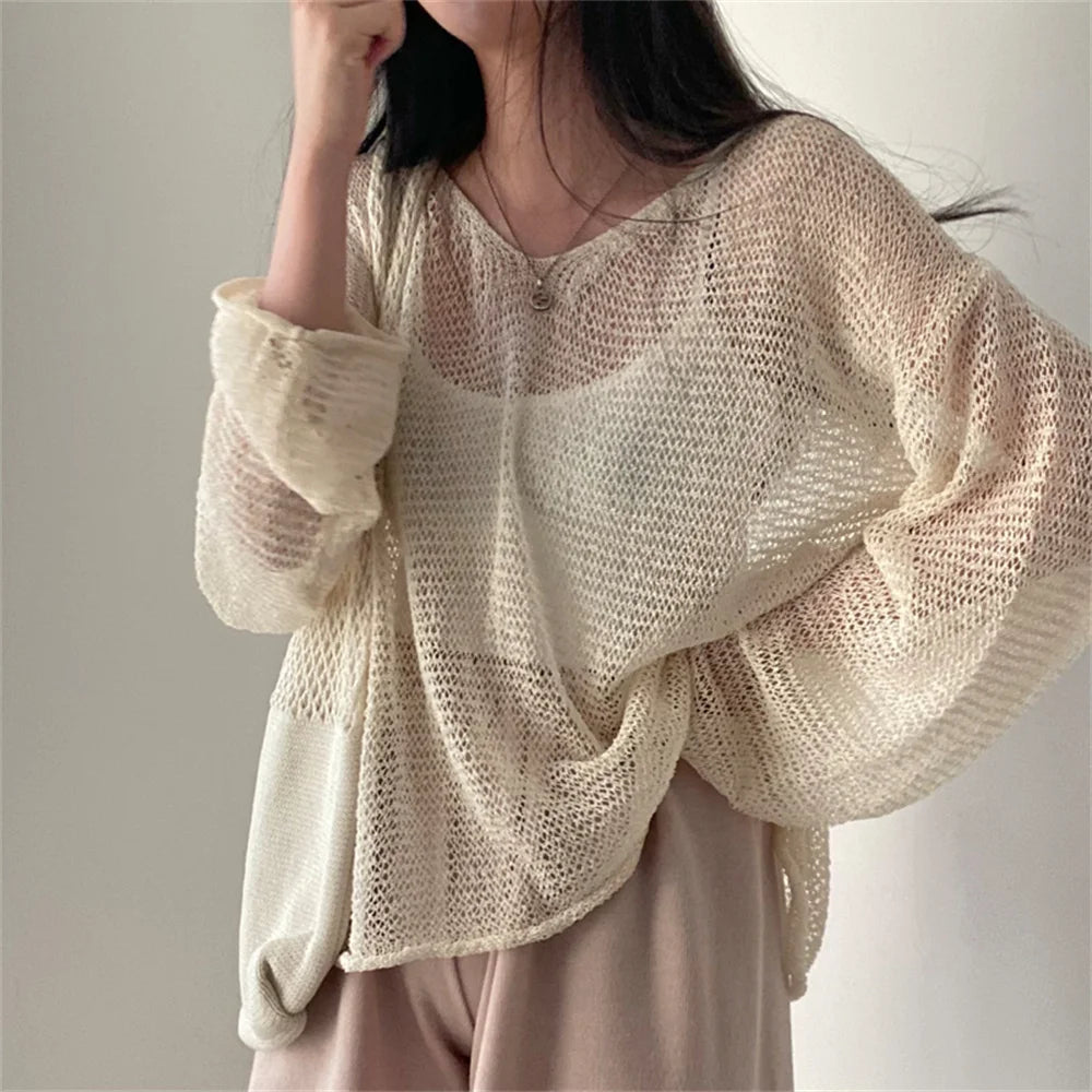 Aiertu Lazy Style Full Sleeves Jumpers Tops Hollow Out Sexy Women Fashion Casual Streetwear Chic Femme Sweaters Pullovers Aiertu
