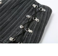 Aiertu Y2k Pleated Skirt Women Sexy High Waist Grey Stripe Bandage Mini Skirts Summer New A Line Skirt Vintage Harajuku Streetwar Aiertu