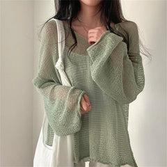 Aiertu Lazy Style Full Sleeves Jumpers Tops Hollow Out Sexy Women Fashion Casual Streetwear Chic Femme Sweaters Pullovers Aiertu