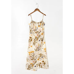 Aiertu Summer Clothes Dresses For Women Elegant Vintage Floral Midi Dress Sweetheart Neck Spaghetti Strap Slit Sexy Party Dress Aiertu