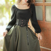 Aiertu - Coal Miner's Sweetheart Goth Top with Optional Skirt Dress Set Dark Academia Kawaii Academia Y2K Cottagecore Coquette Fairycore Dollette Princesscore Bottoms Aiertu