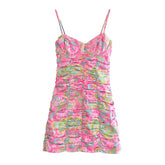 Aiertu Romantic Women Fashion Backless Flower Print Sling Sexy Dress Ladies Draped Bodycon Mini Club Party Dress Summer Robe Aiertu