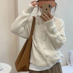 Aiertu datenight fall outfits Thickened Twist Cardigan Early Autumn Korean Style Soft Milk Style Loose Sweater Coat Fashionable Knitted aiertu