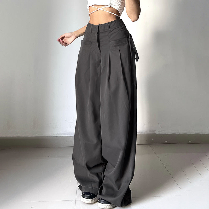 Aiertu trashy outfits Spring and Summer New Trendy Fashion Retro Street Loose Low Waist Solid Color Woven Pants aiertu