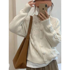 Aiertu datenight fall outfits Autumn Women's Vintage Twist Knitted Sweater Thickened Loose Coat Long Sleeve Top Fashion aiertu
