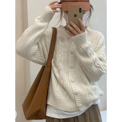Aiertu datenight fall outfits Autumn Women's Vintage Twist Knitted Sweater Thickened Loose Coat Long Sleeve Top Fashion aiertu