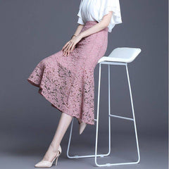 Aiertu fashion outfits Pink Women's Lace Fishtail Skirt Autumn Skirt Elegant Mid-Length Hip Skirt Fashion aiertu