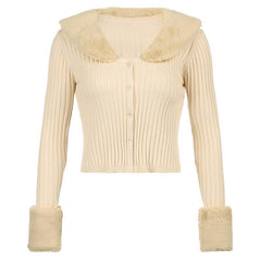 Aiertu joker costume female outfit Autumn Fur Collar Solid Color Sweater Fashion Slim Slimming Cardigan Sweater Casual Top aiertu