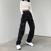 Aiertu black sweater dress outfit High Waist Super Slimming Bright Line Air Jeans Women's Loose Street Casual Style Wide Leg Overalls Fashion aiertu