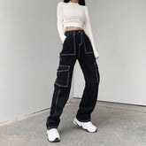 Aiertu black sweater dress outfit High Waist Super Slimming Bright Line Air Jeans Women's Loose Street Casual Style Wide Leg Overalls Fashion aiertu