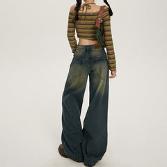 Aiertu dress to impress outfits American Retro Nostalgic Low Waist Loose Wide Leg Pants Autumn and Winter New Straight Jeans Womens Trousers Lengthened aiertu