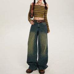 Aiertu dress to impress outfits American Retro Nostalgic Low Waist Loose Wide Leg Pants Autumn and Winter New Straight Jeans Womens Trousers Lengthened aiertu