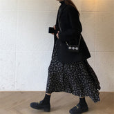 Aiertu midi skirt outfit fall French Retro Chiffon Floral Skirt Black Skirt Women's Spring and Summer Mid-Length Drape Slimming Long Skirt aiertu