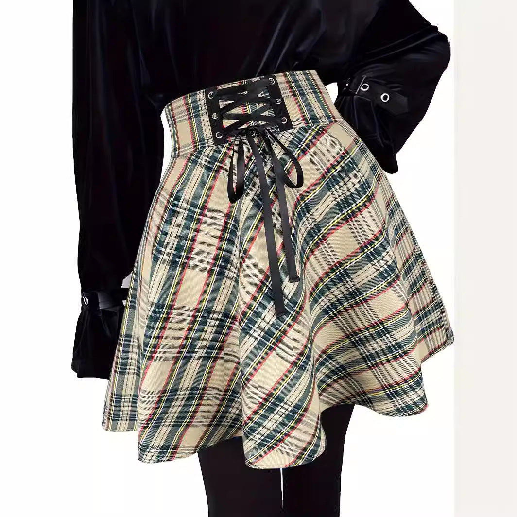 Aiertu guys in skirts Million Holy Festival Gothic High Waist Mini Skirt Elastic Strap A- line Skirt aiertu