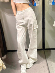 Aiertu guys clothing styles White High Street Straight Denim Overalls Women's Autumn High Waist Loose Slimming Wide Leg Casual Pants aiertu