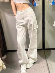 Aiertu guys clothing styles White High Street Straight Denim Overalls Women's Autumn High Waist Loose Slimming Wide Leg Casual Pants aiertu
