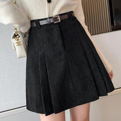 Aiertu business casual outfits a-line Short Skirt Women's Winter Pleated Skirt High Waist Corduroy Woolen Anti-Exposure Shorts aiertu