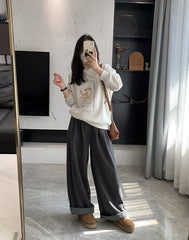Aiertu fall outfits women Flanging Design Fleece Wide-Leg Pants Autumn and Winter New High Waist Loose Slimming Korean Casual Trousers aiertu