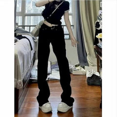Aiertu tailgate outfit black women American-Style Retro Draping Jeans Women's Autumn Washed Distressed Loose Workwear Straight Wide-Leg Pants aiertu