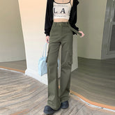 Aiertu datenight fall outfits Autumn and Winter American Street Retro Stitching Belt High Waist Large Pocket Micro Pull Tooling Casual Pants for Women aiertu